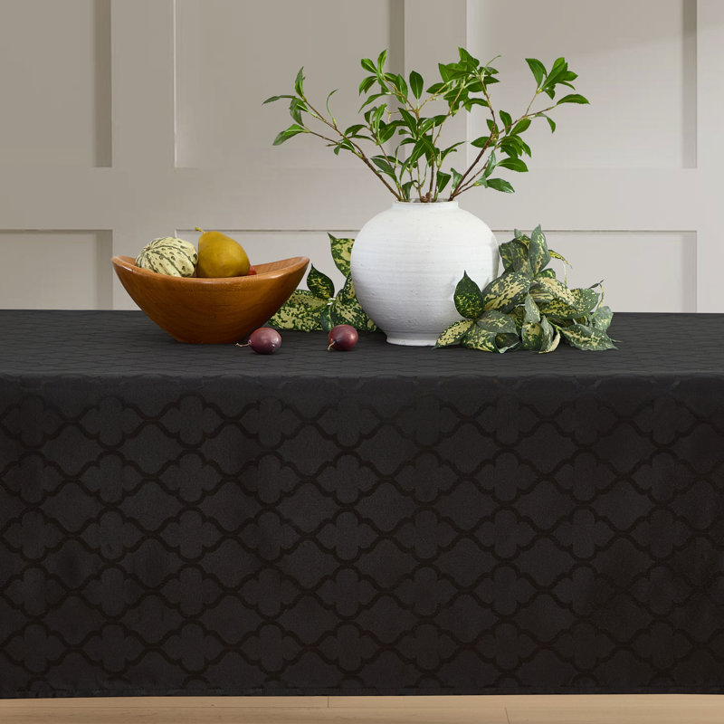 Sarok Rectangle Geometric Jacquard Tablecloth, 120" L x 60" W, Black