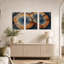 Ensemble de 3 toiles murales représentant des anneaux d'arbres craquelés bleus et orange-316427755