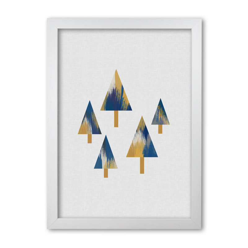 Trees Blue And Yellow - Print, 60 cm H x 42 cm W x 5 cm D, White Grain Frame
