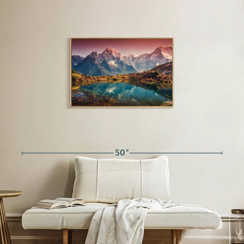 Himalaya à couper le souffle, 31 po x 21 po, Cadre flottant en bois naturel