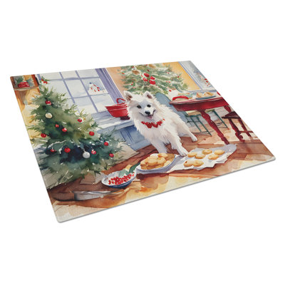 American Eskimo Christmas Cookies Glass Cutting Board