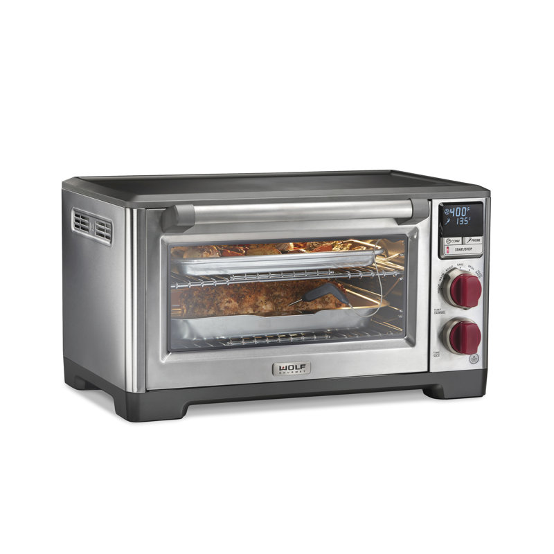 Wolf Gourmet Elite Digital Countertop Convection Toaster Oven with Temperature Probe, Red Knobs