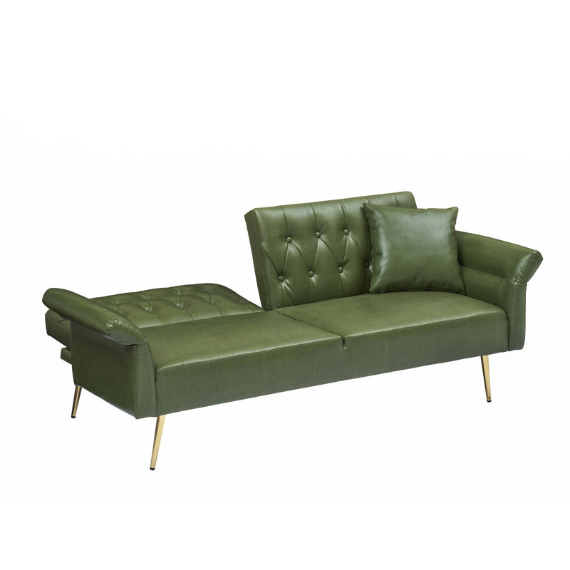 Canapé-lit 67,71 po en similicuir avec accoudoirs ajustables, Vert
