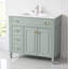 Meuble-lavabo 36 po avec lavabo, armoire en bois massif vert avec tiroir rabattable, 3 tiroirs et 2 portes à fermeture en douceur, poignées dorées, deux ensembles