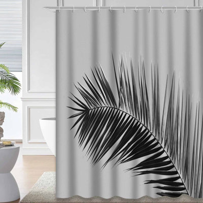 Palm Tree Leaf Black White Waterproof Shower Curtain with 12 Hooks