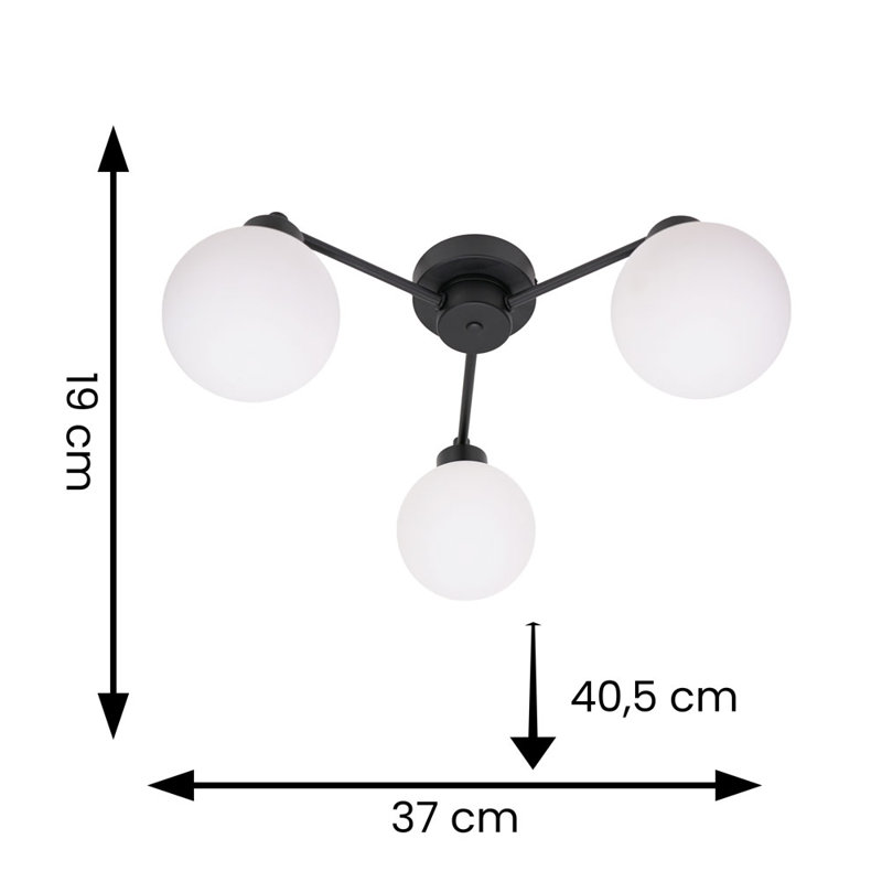 Cementon Glass Semi Flush Mount, Matt Black, Yes
