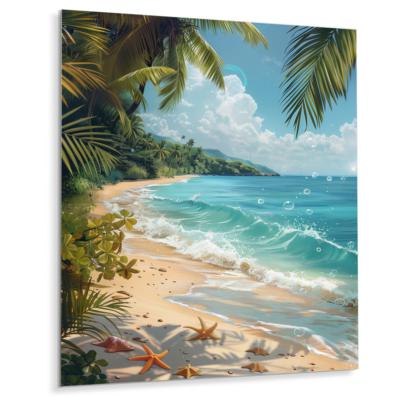 Étoile de mer sur une plage tropicale II - art mural plage, Métal métal, H 32 po x l 24 po x P 1 po