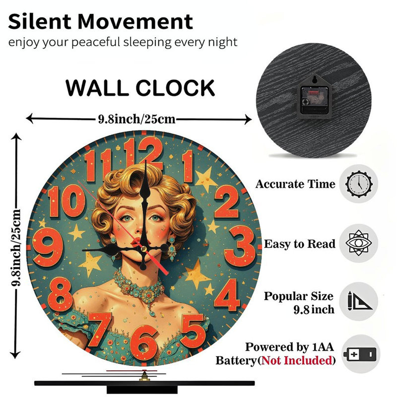 Horloge rétro rétro, pin-up, art mural