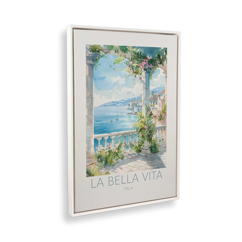 La Bella Vita View, reproduction d'art sur toile, Cadre flottant blanc opaque, 8 po x 12 po