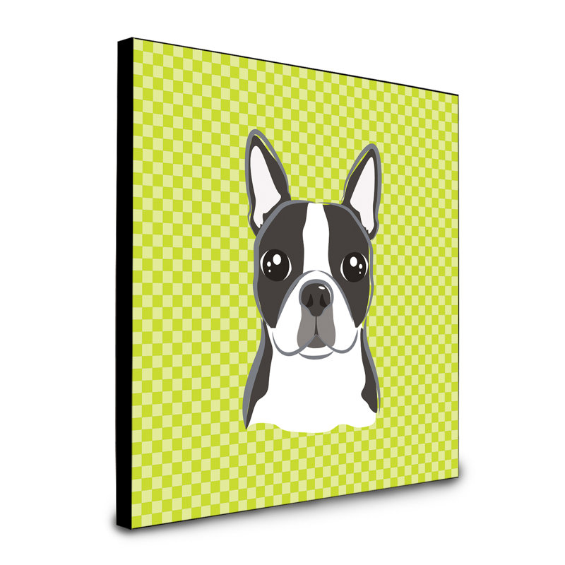 Panneau mural d’art Dungorbery, Vert, Boston Terrier gris
