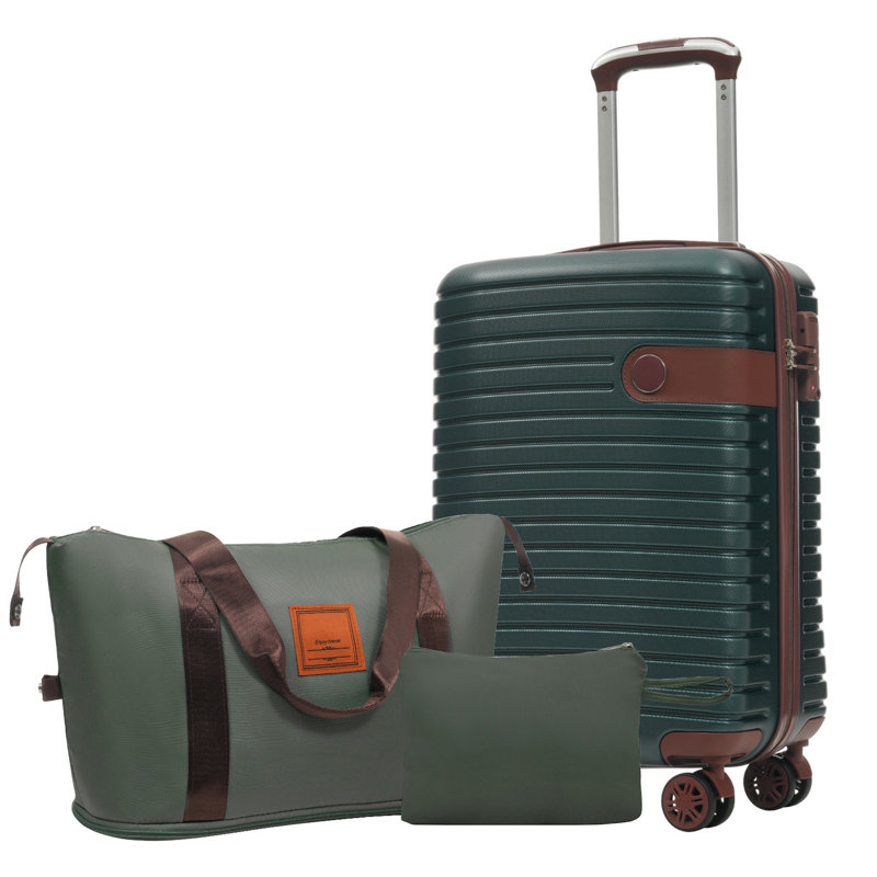 Ensembles de valises 3 pièces, valises de transport légères en plastique rigide avec roulettes 22 po x 14 po x 9 po, approuvées par les compagnies aériennes, 20 po, vert
