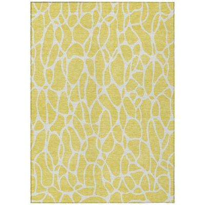5' X 8' Yellow And Ivory Geometric Washable Indoor Outdoor Area Rug