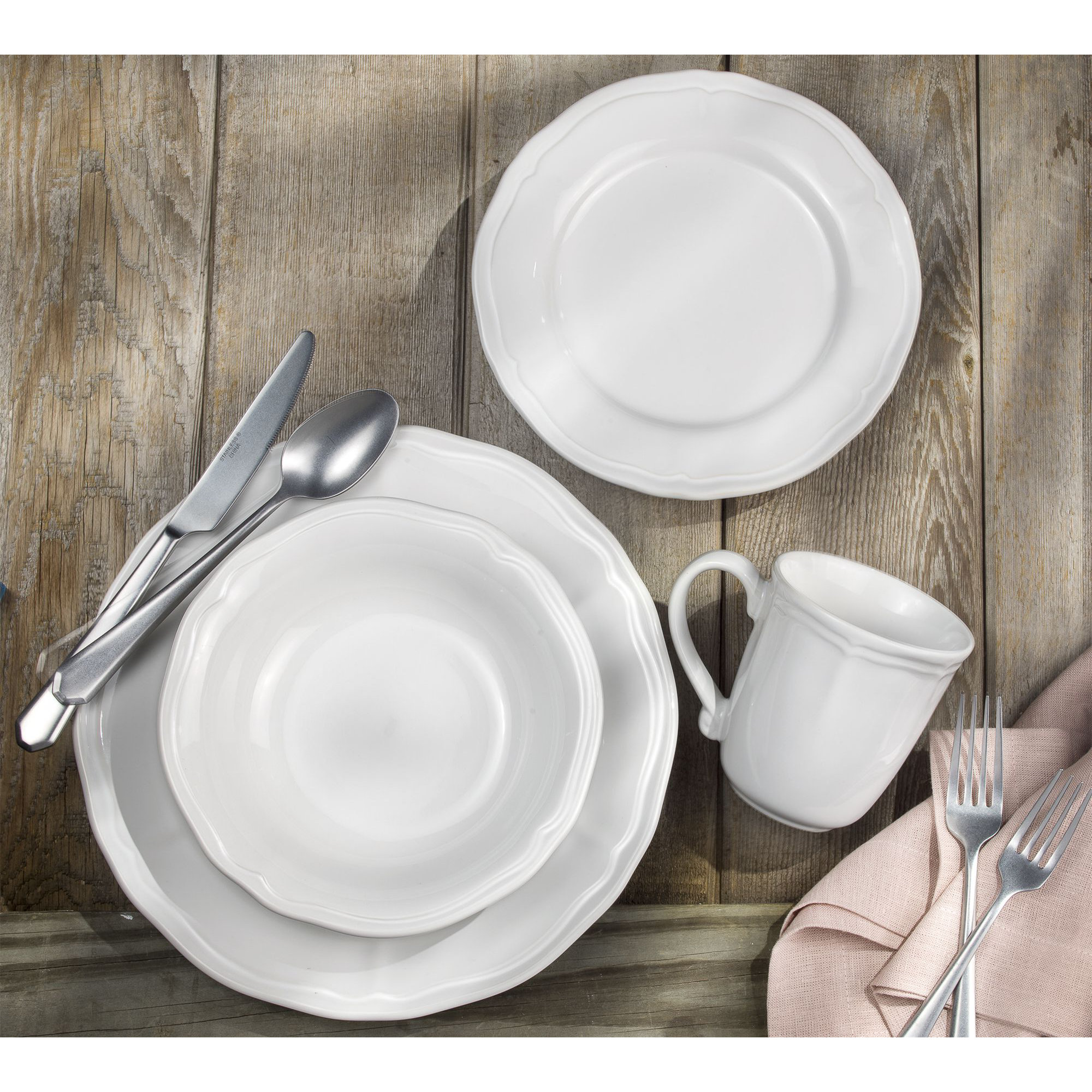 Siena 16 Piece Stoneware Dinnerware Set, White
