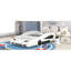 Lit plateforme simple en forme de voiture de course avec roues, blanc