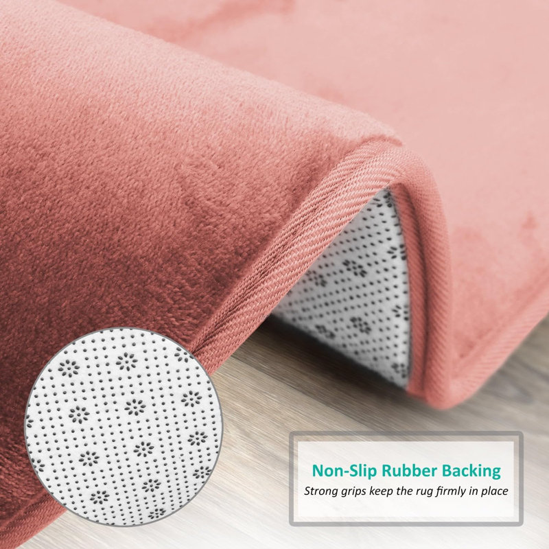 Steph Luxury Ultra Soft and Absorbent Memory Foam Bath Rug Set with Non-Slip Backing, Misty Rose