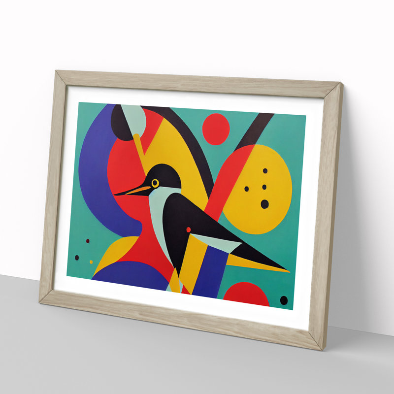 Abstract Kingfisher Bird Vol.3 - Framed Print, 25cm H x 34cm W x 2cm D, Oak