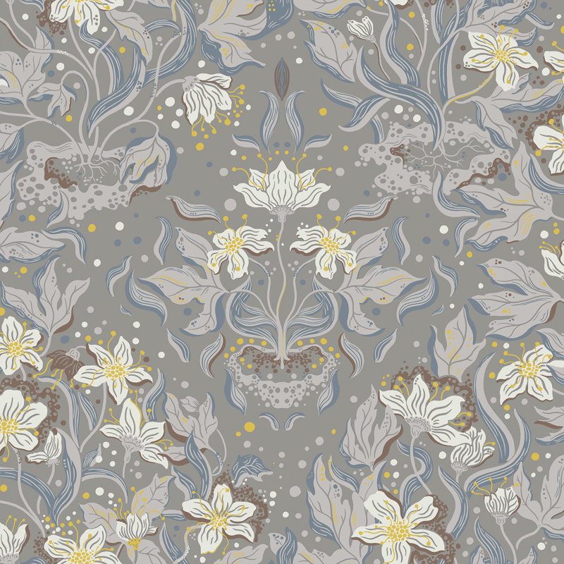 Damask Wallpaper Roll, Gray
