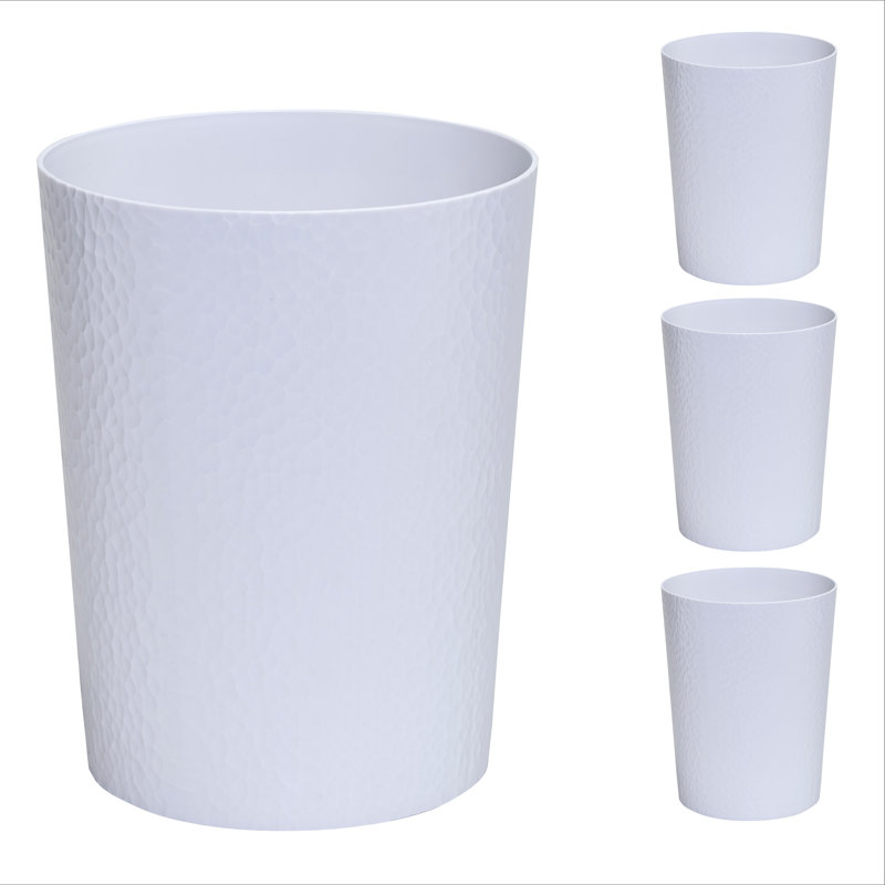 White Hammered Textured Plastic Waste Basket Set of 4