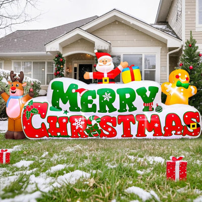 10FT Christmas Inflatables Outdoor Decorations Inflatable Merry Christmas with Santa Gingerbread Reindeer, Built in LED Lights Blow up Yard Decorations for Xmas Holiday Party Garden Lawn Décor
