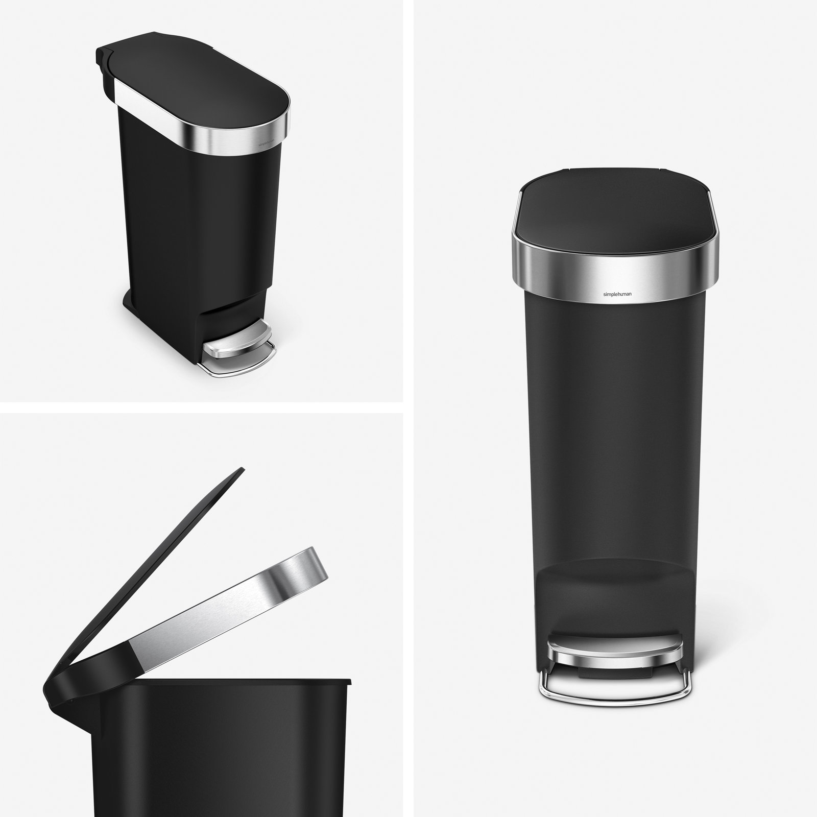 simplehuman 10.6gal Slim Step-On Trash Can, Black