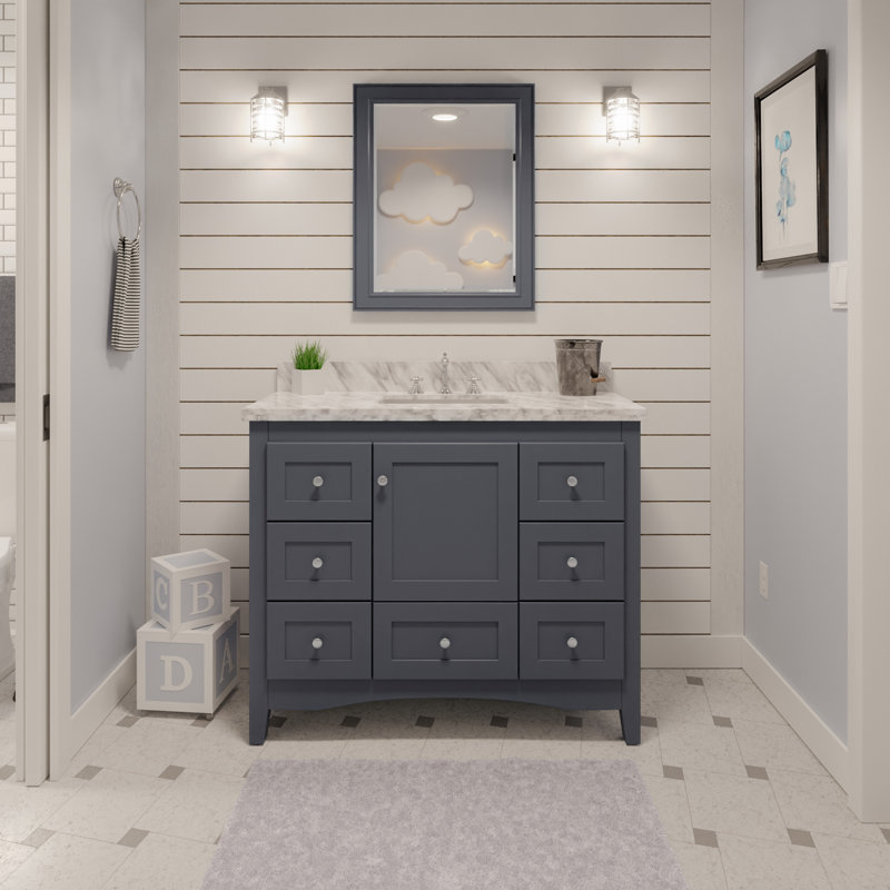 Edber 42'' Single Bathroom Vanity with Top, Marine Gray, Carrara Marble