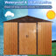 Remise de rangement en métal 8 pi x 10 pi avec base, structure en fer galvanisé café, évents perforés pour la ventilation, porte coulissante cadenassable, remise extérieure facile à assembler, construction robuste, intégrée-126198100-126198101