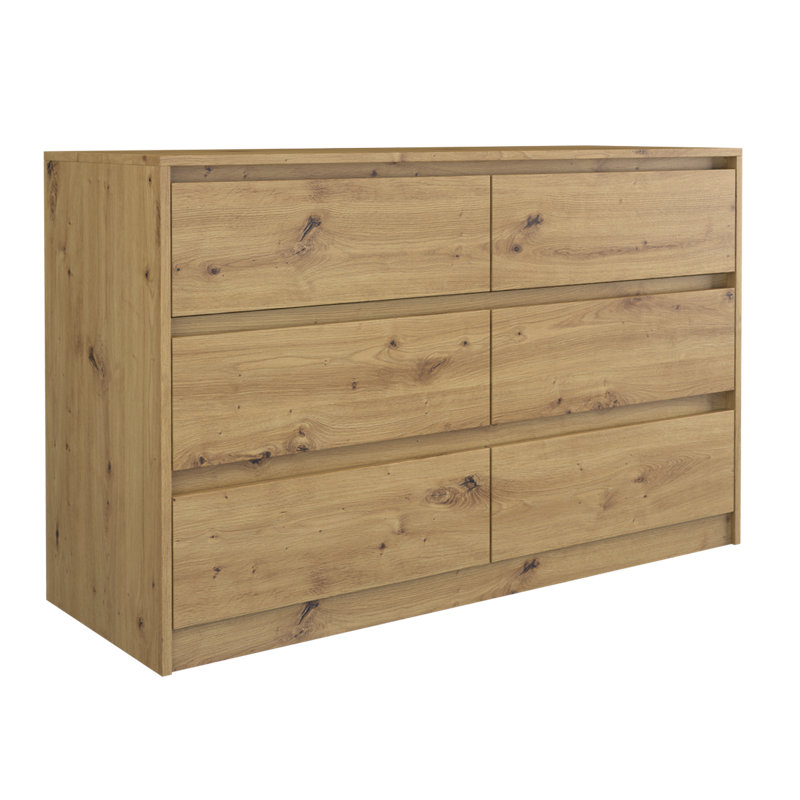 Barker Ridge 6 Drawer Double Dresser, 75cm x 120cm x 40cm, Artisan Oak
