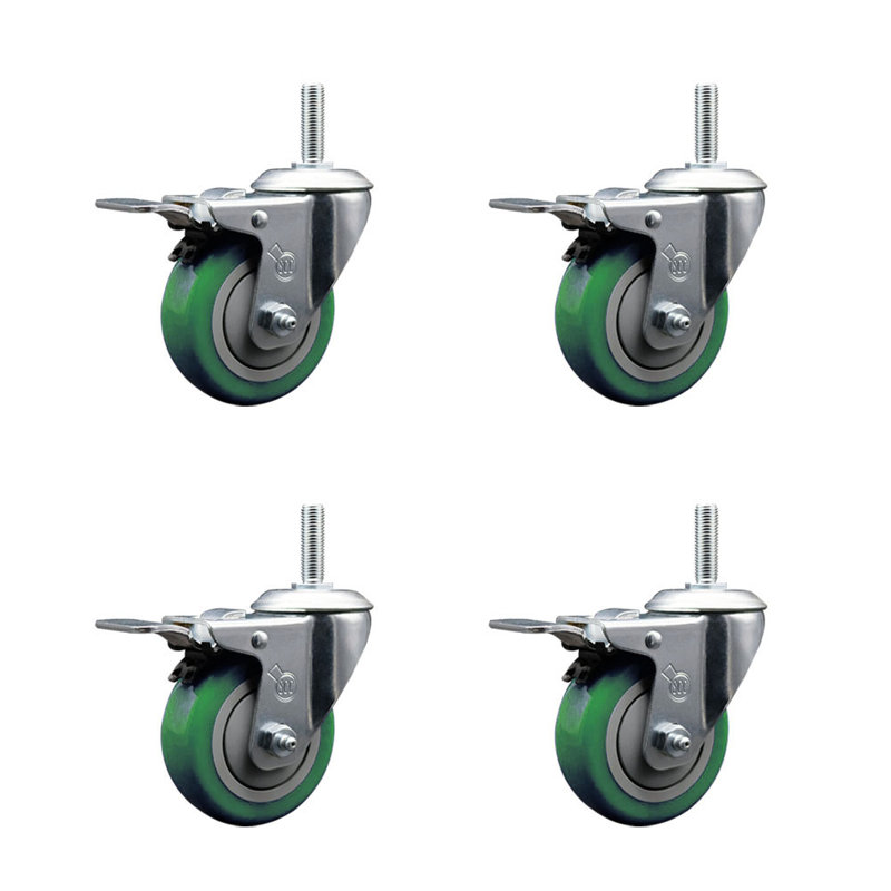 Jeu de roulettes à tige filetée en poly 3/4 po, Vert