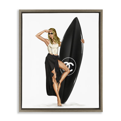 Trendy Surfer Girl in Black Floating Frame, design by Ziwei Li