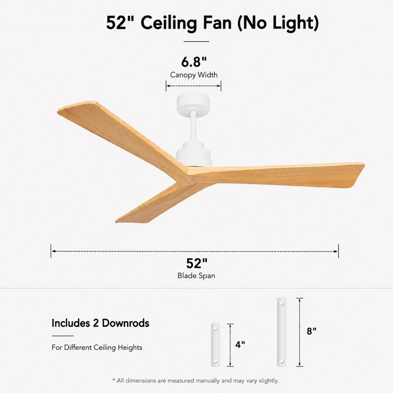52-Inch Solid Wood Ceiling Fan without Light