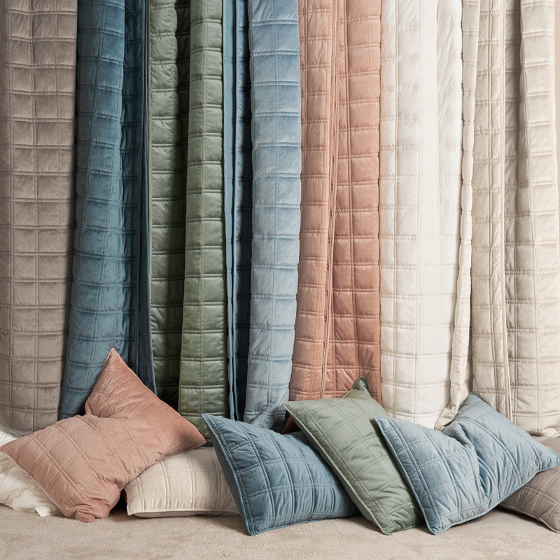 Double Box Stitch Velvet Quilt set, King Quilt + 2 King Shams, Cream White