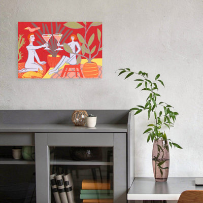 Red Room Nude Couple Contemporary Modern Bird Cat Wall Art Print 1 Piece Wrapped Canvas Wall Art