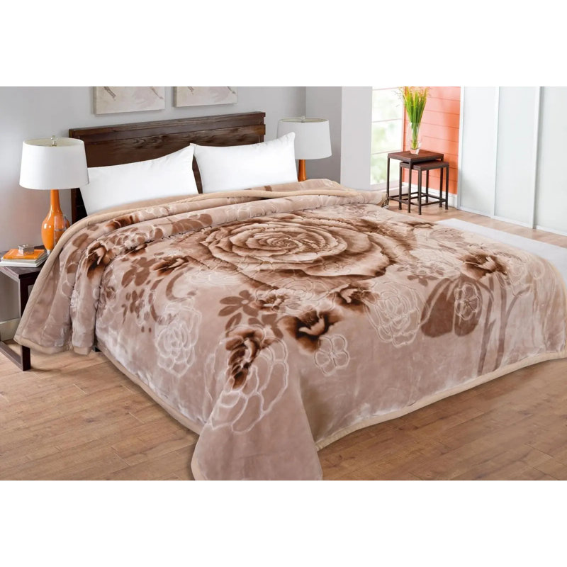 Machine Woven Throw Blanket, Beige Floral