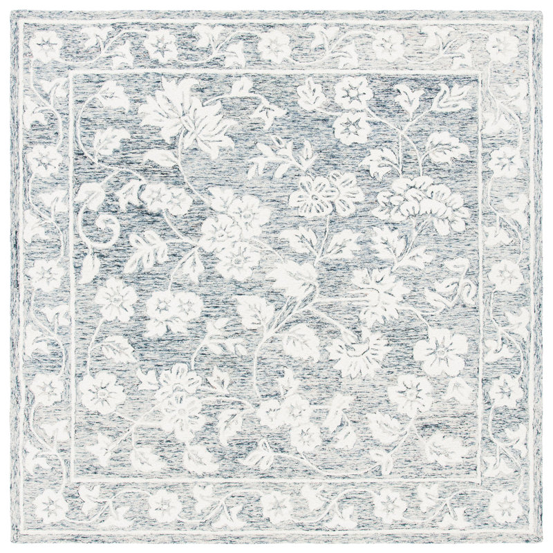 Tapis bleu / ivoire en laine touffeté à la main Conaway, Carré 7 pi