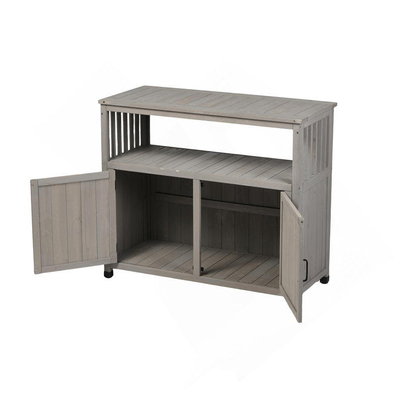 Wooden Patio Bar Table Set with Storage, Buffet Cabinet Sideboard for Outdoor and Indoor, Gray