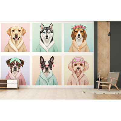 Dog Grooming Salon Wallpaper Spa Dog Peel And Stick Dog Room Wallpaper Nursery Self Adhesive Dog Animal Nursery Decor Mural  (Non-Woven) 960DRS