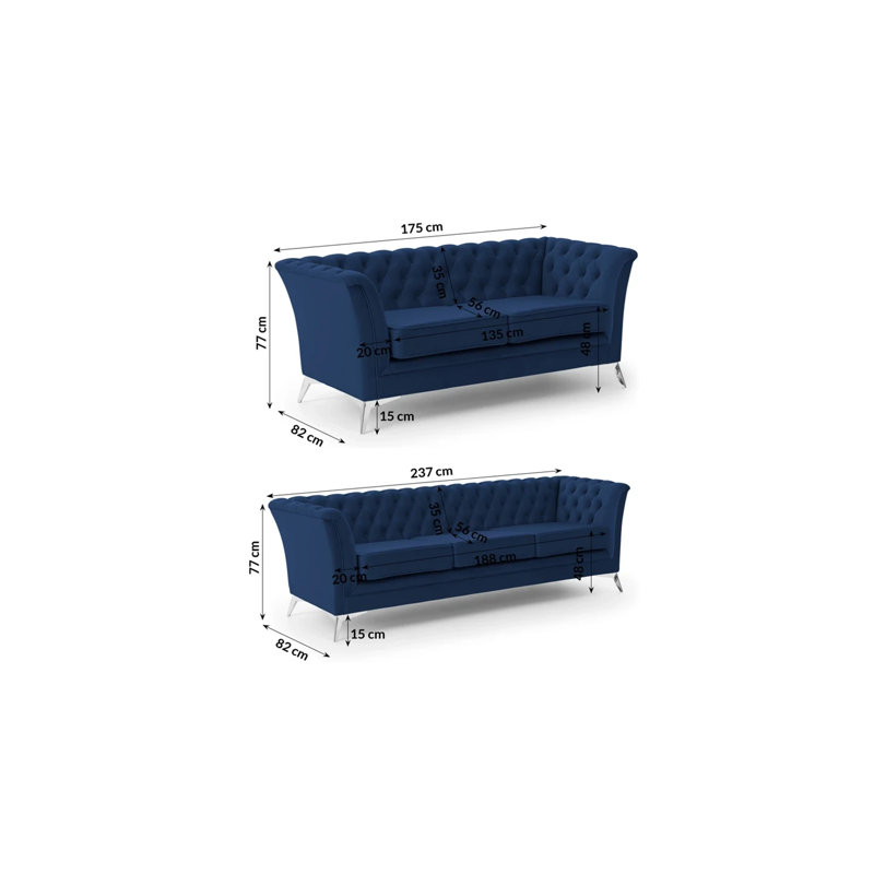 Whitby 2 - Piece Velvet Living Room Set, Navy Blue, Chrome