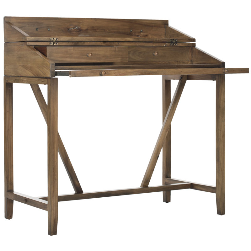 Bureau en bois massif avec rehausse Brileigh, Chêne