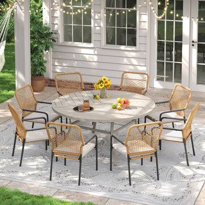 8-Person Outdoor Patio Dining Set With Wicker Stackable Chair