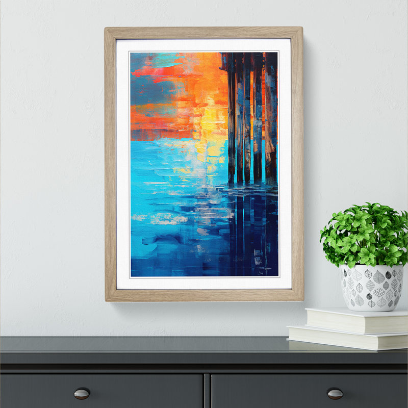 Pier Abstract - Single Picture Frame Print on Wood, Oak Framed, 64cm H x 46cm W x 2cm D