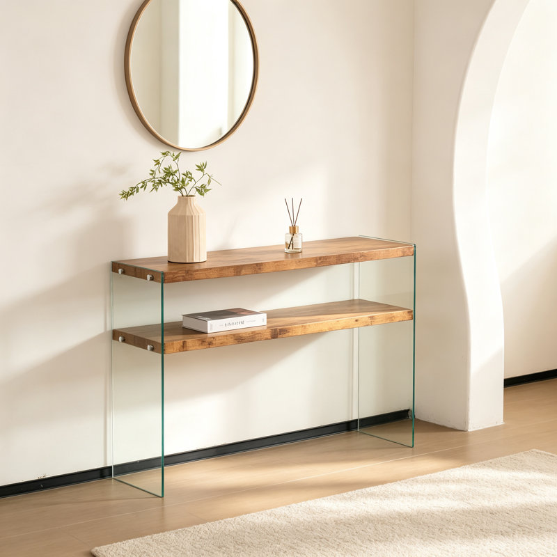 Console en panneau de fibres à densité moyenne, grande table d'appoint, bureau en verre trempé noyer, table d'entrée