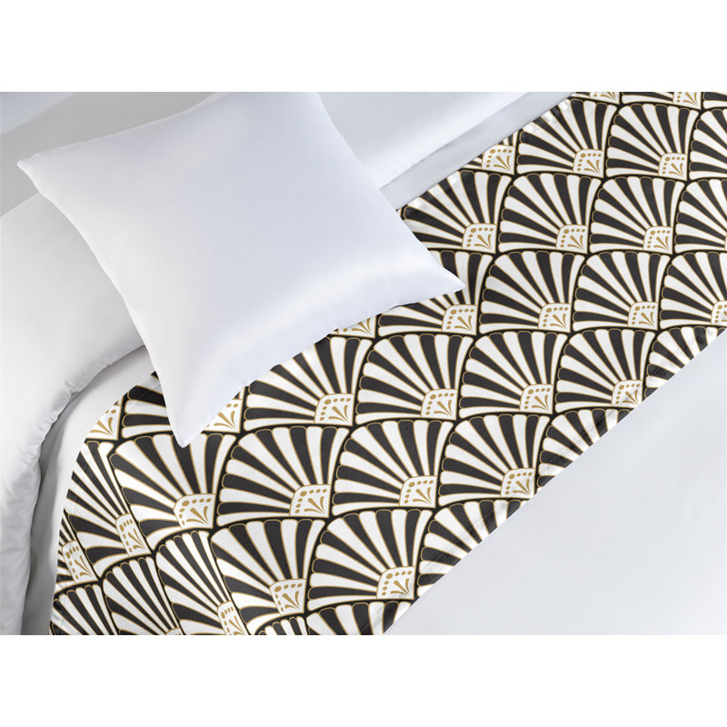Foulard de lit Ambesonne rétro avec motif géométrique vague art déco gris foncé et blanc fauve, Lit simple