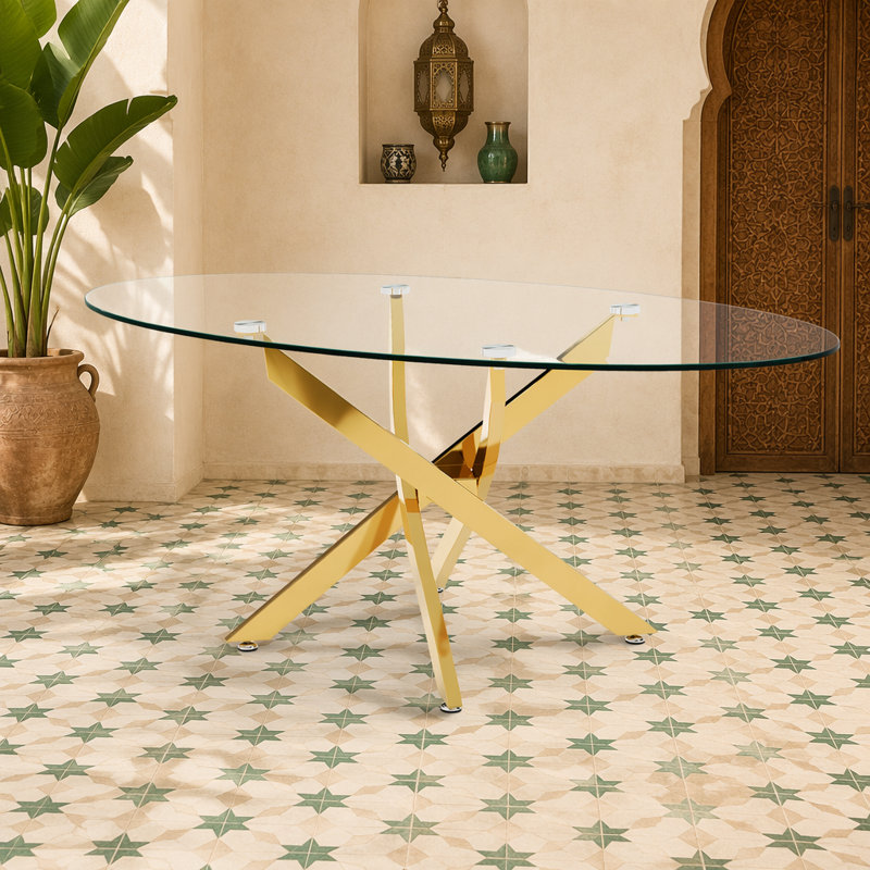 Table basse OVAL, table d'appoint en verre de 39,37 po avec pieds dorés, table à thé moderne pour le salon