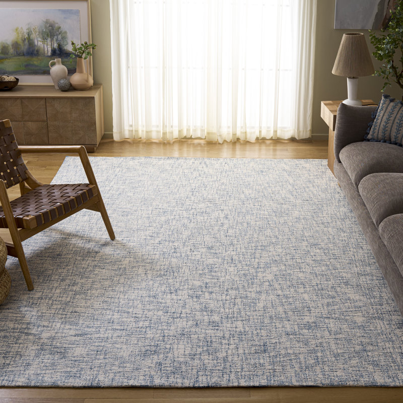 Raavi Hand Tufted Wool Cotton Abstract Rug in Blue/Ivory, Rectangle 8' x 10'