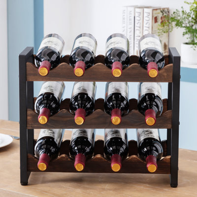 Sayuru 3 Layer 12 Bottle Solid Wood Tabletop Wine Bottle Rack