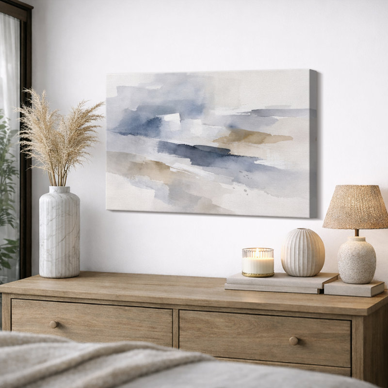 «Blue Gray Abstract Horizon», impression de chambre à coucher minimaliste, impression sur toile encadrée, Toile tendue