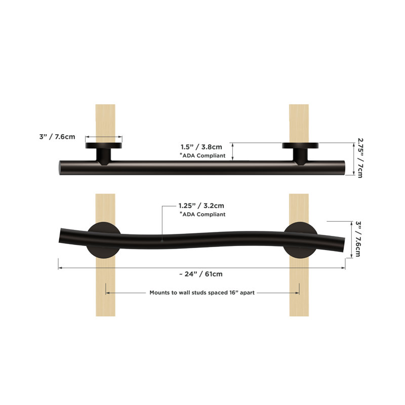 WAVE 24 in. x 1.25 in. Grab Bar, ADA Compliant for Bath and Shower Safety (500 lb. Capacity) in Oil Rubbed Bronze, 24