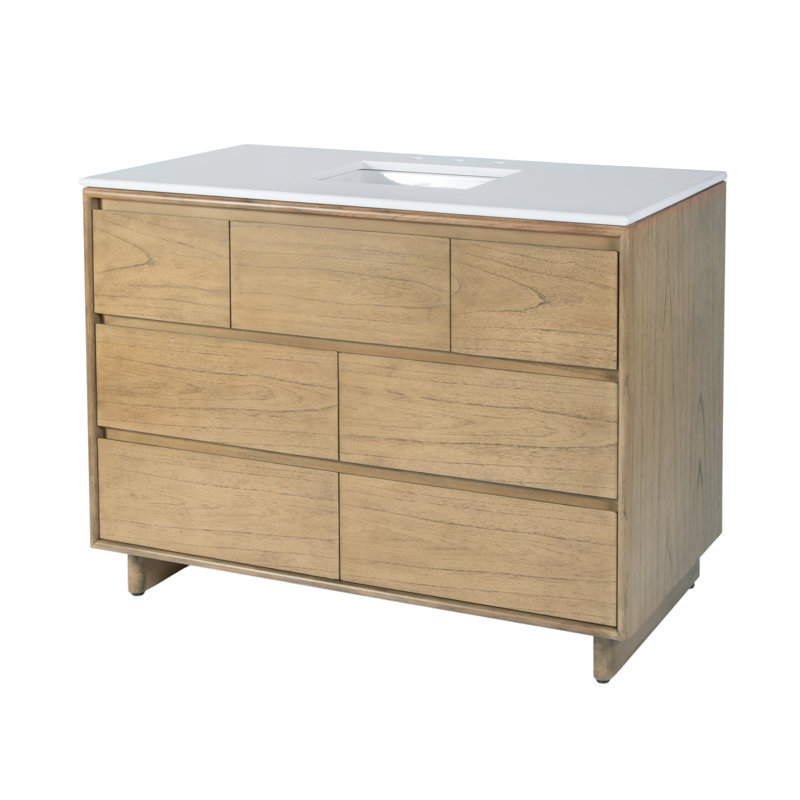 Ensemble de meuble-lavabo à 6 tiroirs en bois et quartz l 48 po Soleil Brun, Naturel, 48"