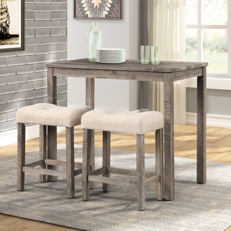 Paire de tabourets à hauteur de comptoir, bouton taupe, avec siège confortable et repose-pieds, tabourets à structure en bois massif taupe, de 2, siège rembourré en bois d'hévéa