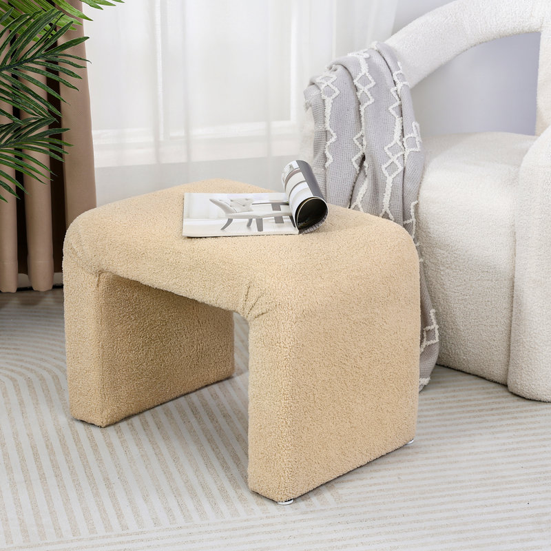 24 Inches Upholstered Waterfall Ottoman Footstool, Camel Teddy